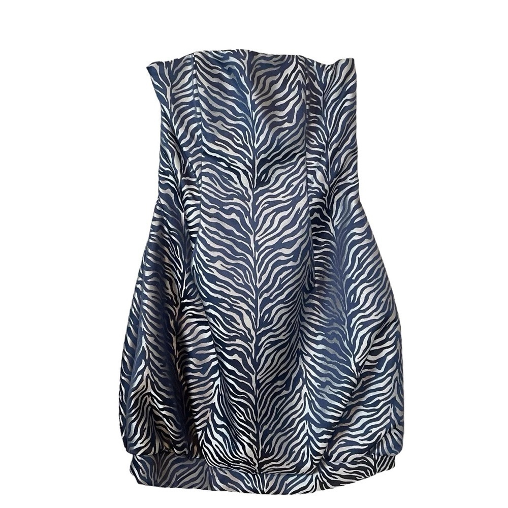 Vtg Cache Zebra Animal Print Strapless Bubble Mini Dress Dark Navy Blue Size 4